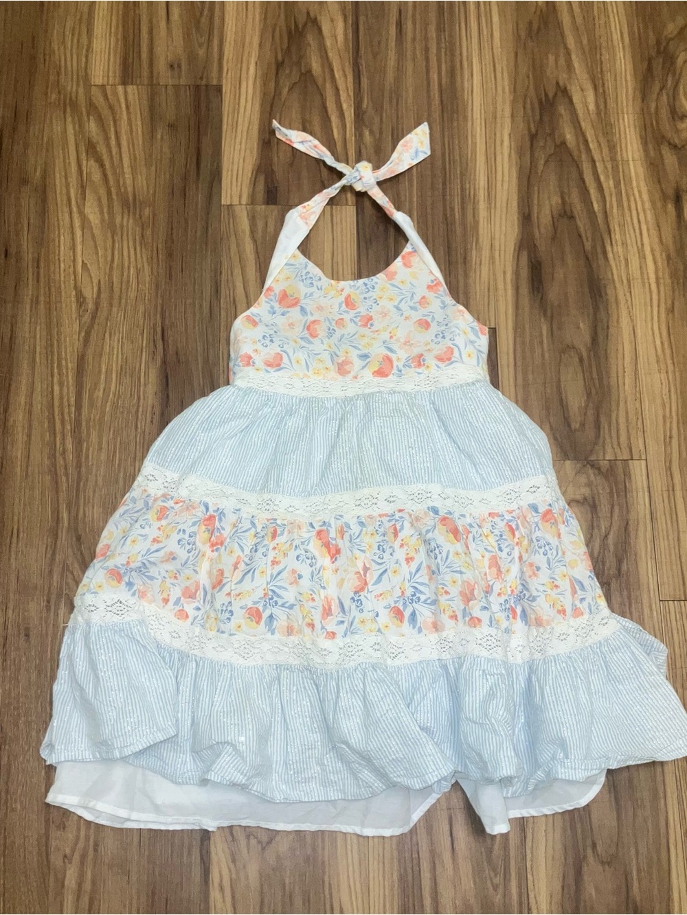 Tommy Bahama Girls' Halter Floral & Light Blue Tiered Dress